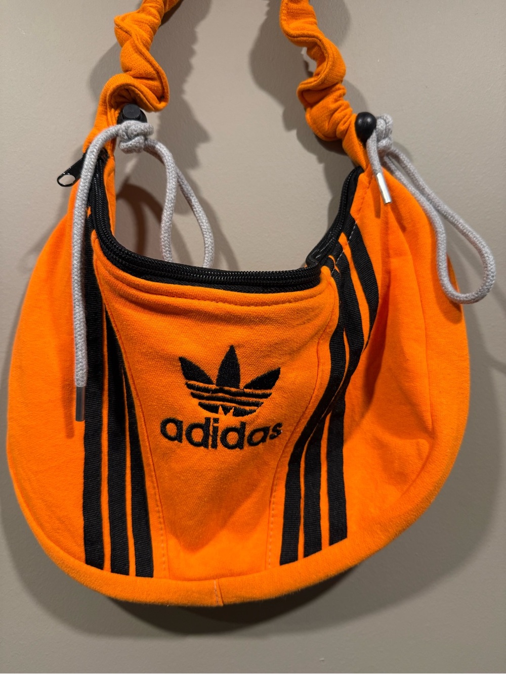 adidas inspired Neon Orange Drawstring Shoulder rework Purse w/ Black Accents image 2